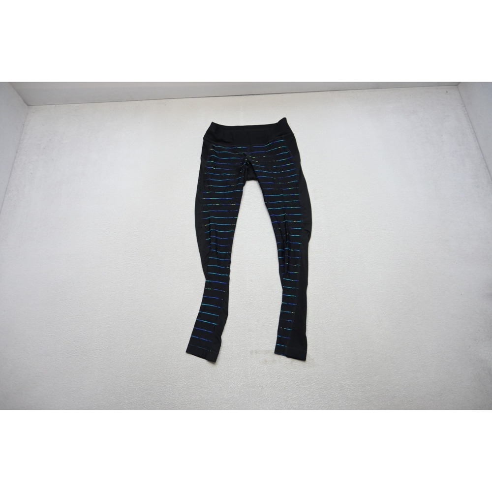 Athleta Leggings Womens XXS Black Blue‎ Green Striped Mesh Zip Pocket Excellent